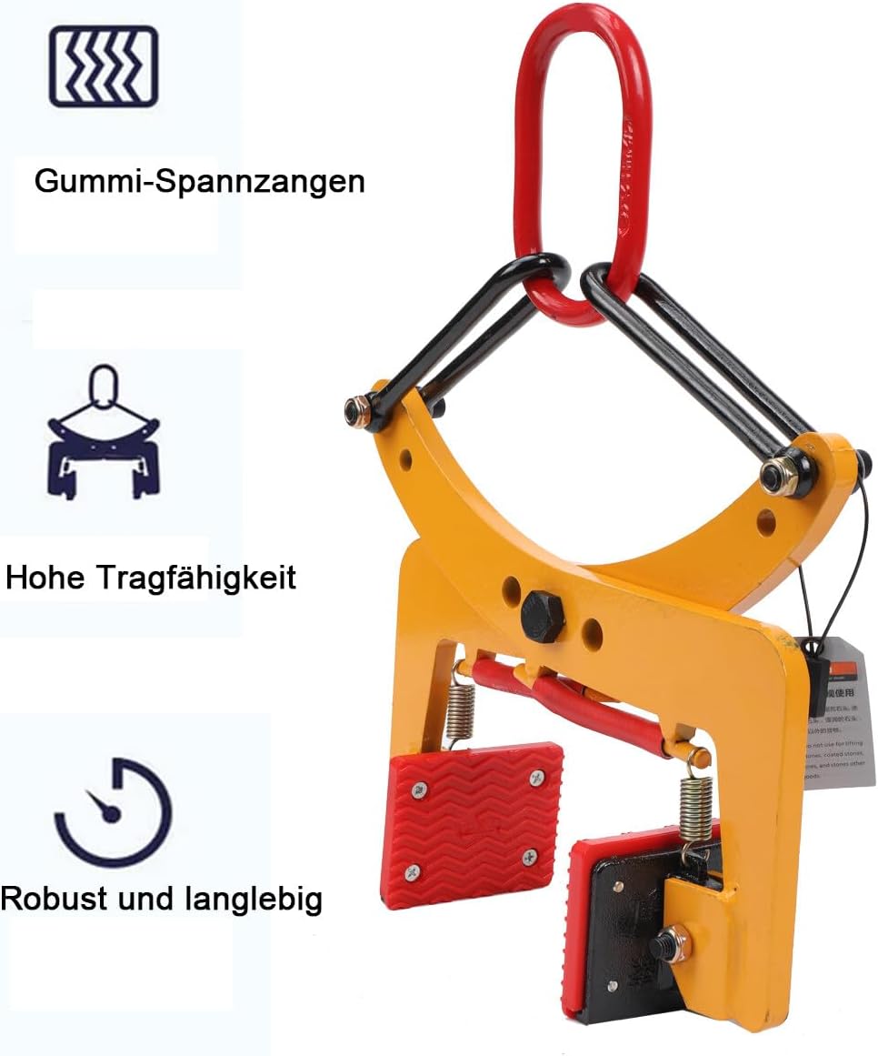 Heftang, plaat, 280 kg, heftangen, steen, betonplaat, verstelbare opening, 6-24 cm, steenhouder, steenlifter, verticale grijper, pantsertang voor heffen en transport
