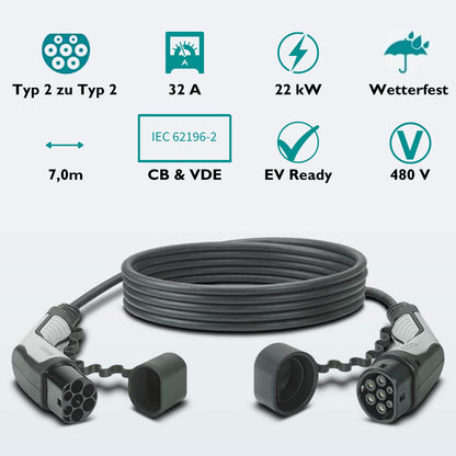 Phoenix Contact Super Duitse EV oplaadkabel type 2 - type 2 (Mennekes) | 32 A | 1-3 fase | lengte 4-5 - 7 M | 22 kW + compacte tas