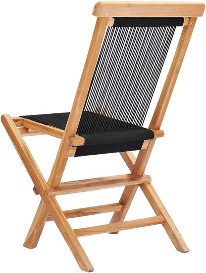 vidaXL Garden chairs collapsible 2 pcs solid teak and rope