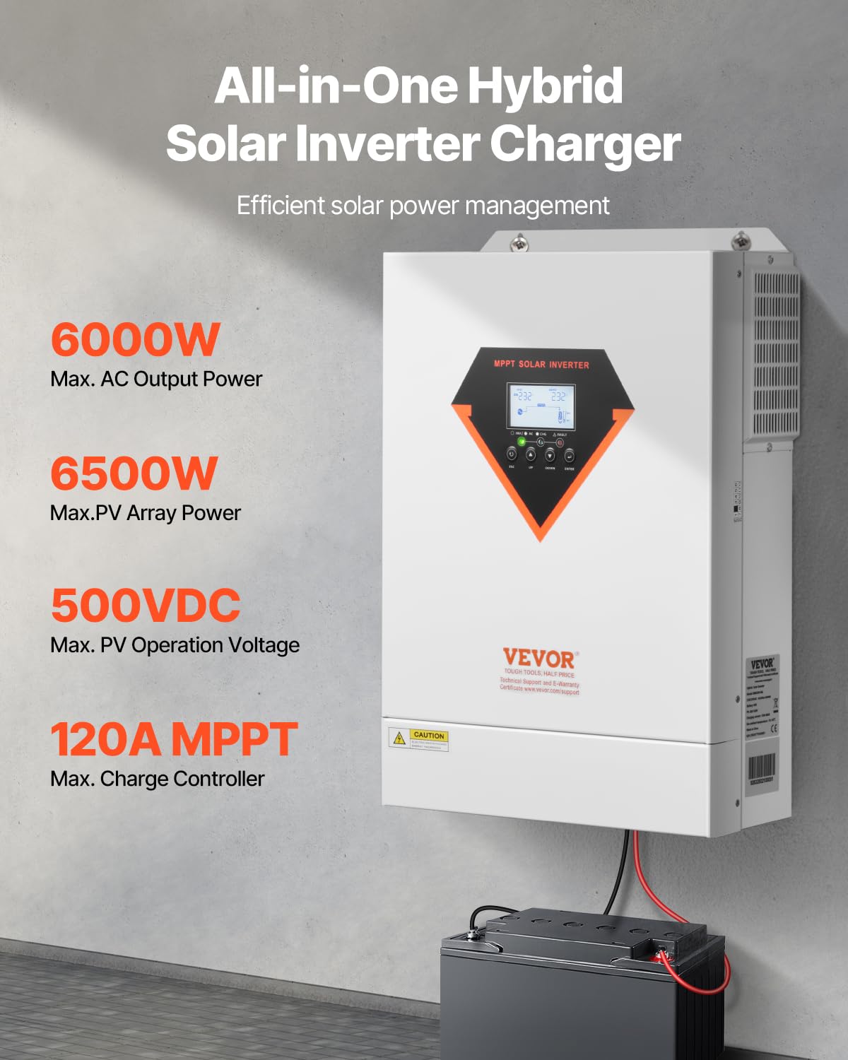 Hybride Omvormer Op Zonne-Energie – Zonne-Omvormer – Omvormerlader – MPPT Laadregelaar – Off-Grid Omvormer – 6 kW Zuivere Sinus – Geïntegreerde 120 A MPPT Voor 48 V Batterijen