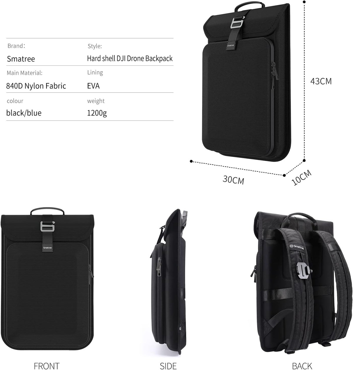 Smatree Draagrugzak harde hoes voor DJI Mini 2/Mini 1/Mini SE, reistas met harde schaal voor DJI Mini Drone en Gopro Hero 10/9/8/7/6/5 accessoires (niet geschikt voor Mini 3 Pro), zwart., Tashanger
