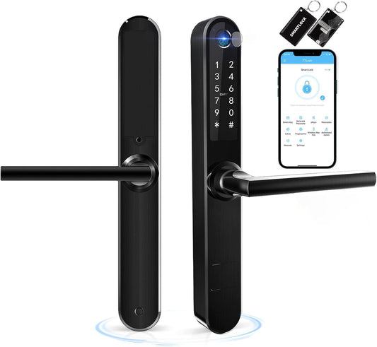 Slim Fingerprint Bluetooth Smart Deurslot met Touchscreen, Vingerafdruk Toetsenbord Kaartsleutels Unlock voor Aluminium Swing Deur (Zwart)