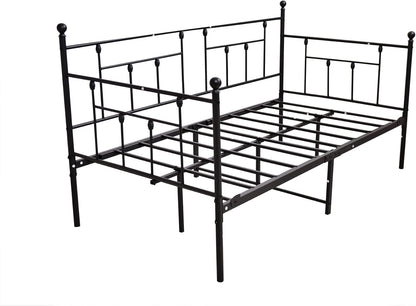 Dagbed, bedframe, 90 x 200 cm, eenpersoonsbed, slaapbank met lattenbodem, voor logeerkamer, tienerbed, metalen bed, dagbed, bedframe voor slaapkamer en woonkamer, zwart