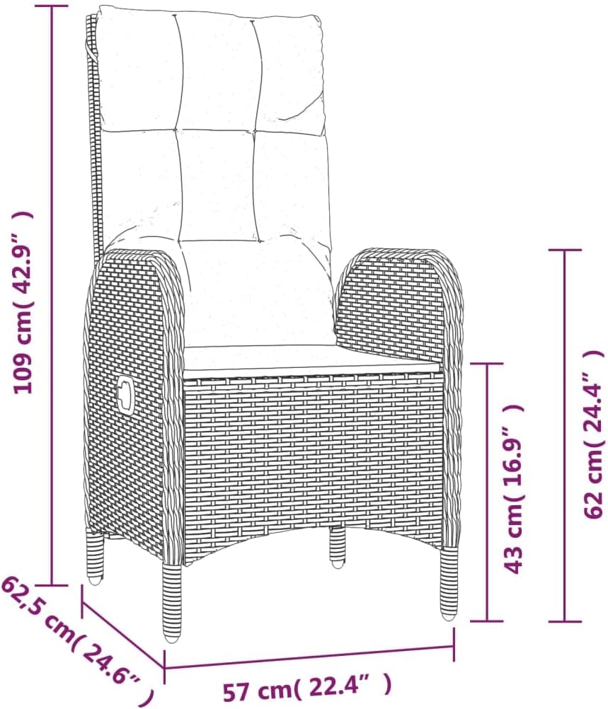 vidaXL 3-piece Garden set with cushions poly rattan grey - QUORE