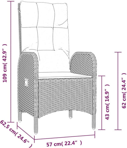 vidaXL 3-piece Garden set with cushions poly rattan grey - QUORE