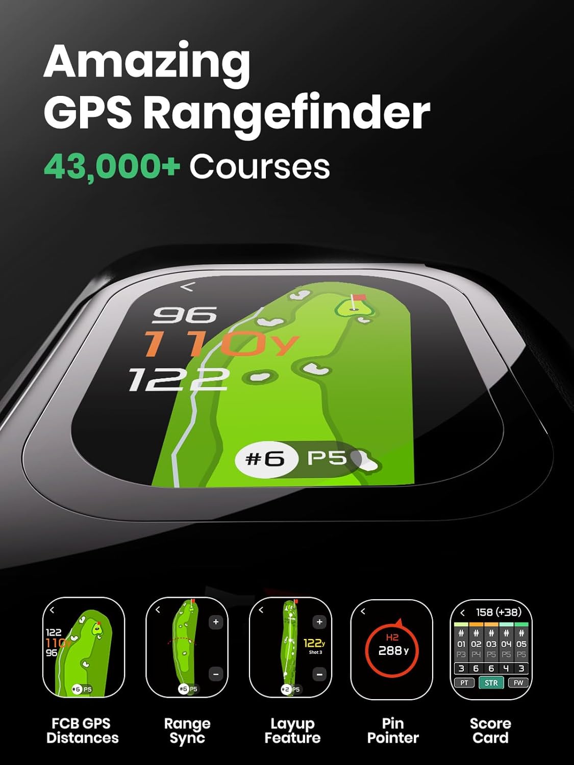 MILESEEY GenePro G1 Touchscreen & GPS-afstandsmeter met hellingshoek, meer dan 43.000 vooraf geïnstalleerde golfbanen, 1300 yards laser-afstandsmeter voor golf met rood en groen display