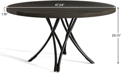 Tribesigns Round Dining Table for 4-6, 120cm Round Kitchen Table, Modern Wooden Small Dining Tables, with Sturdy Crossed Metal Legs for Kitchen Living Room, Dining Room (Black)