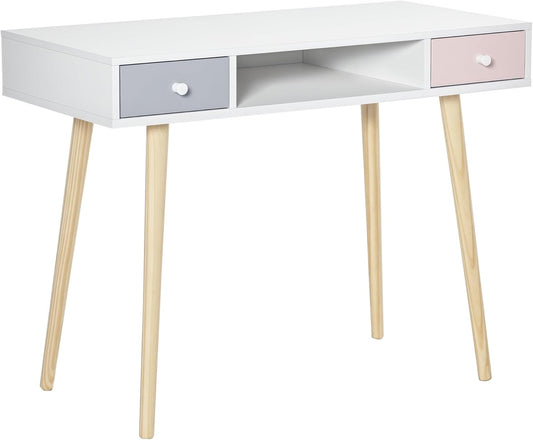 HOMCOM children's desk with multicoloured drawer children's table with pine fish legs 100 x 48 x 76.5 cm - QUORE