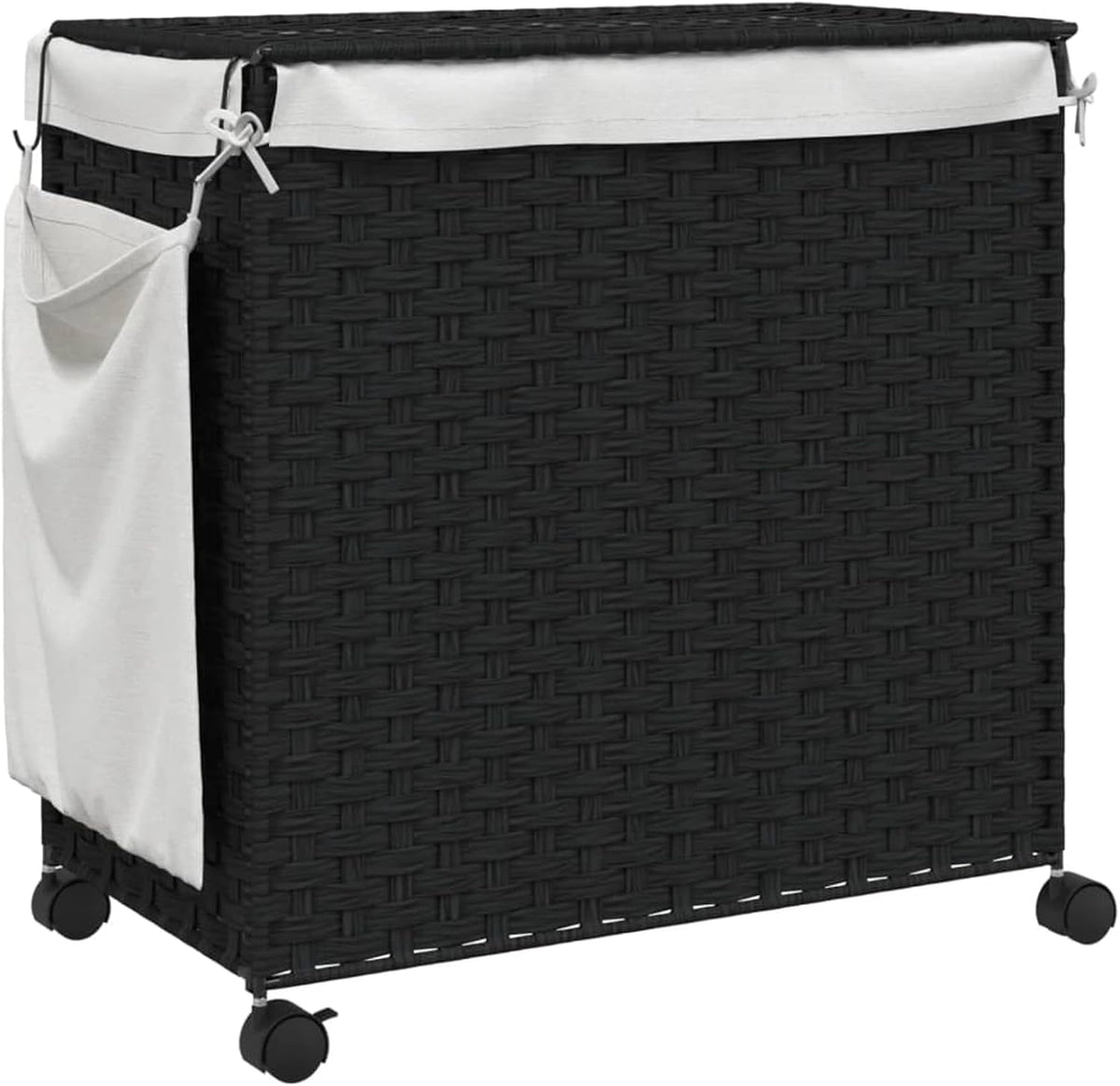 Gecheer Laundry Basket with Wheels, Black, 60 x 35 x 60.5 cm, Rattan, Laundry Basket, Laundry Basket, Laundry Basket for Baby Clothing, Bed Linen Shoes, 372042 - QUORE