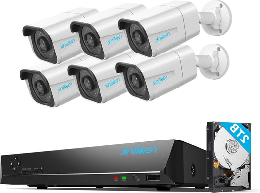 4K PoE CCTV Beveiligingssysteem – Beveiligingscamera – NVR Recorder – IP Camera – Surveillance Set – 6x 8MP Outdoor Camera’s – Persoon- en Voertuigdetectie – 24/7 Nachtzicht 30m
