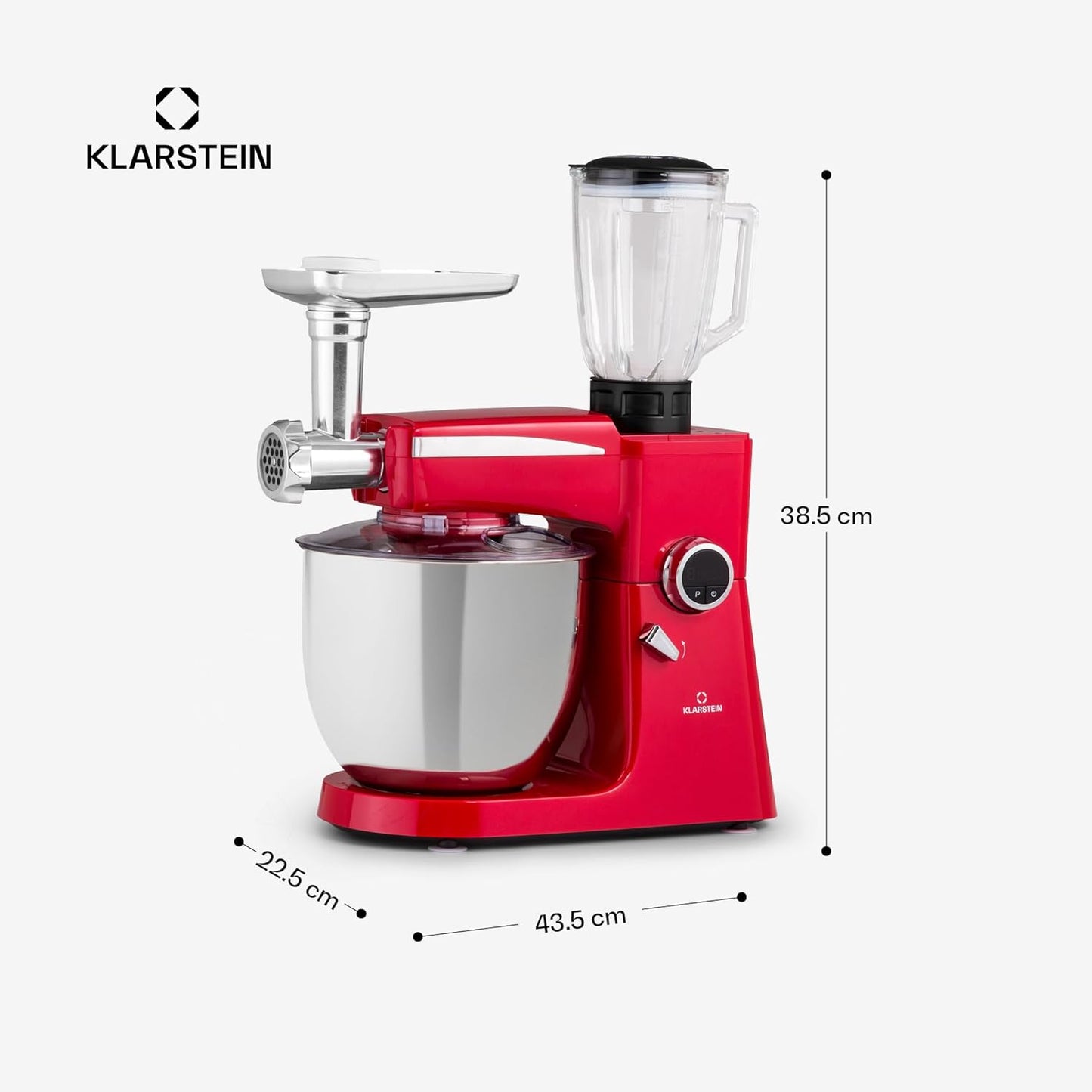 Klarstein Keukenmachine, universele keukenmachines, 3-in-1 keukenmachines, roerapparaten en mixers, deegmachine met vleesmolen, keukenmachine, 2000 watt deegmachine, kneedmachine, 10 liter kom