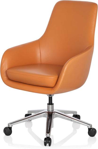 hjh OFFICE Bareno 600981 loungestoel, echt leer, oranje, hoogwaardige draaistoel, comfortabel gevoerd