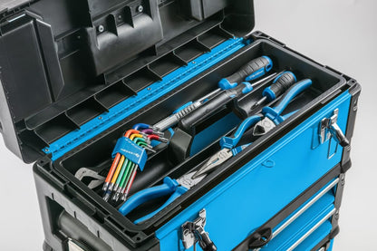 HÖGERT Technik Gereedschapskist - 3-delig, modulair, mobiele servicekast met laden, 45 kg capaciteit, geïntegreerde wielen en telescopische handgreep, ideaal voor onderhoudsdiensten, werkplaatsen en