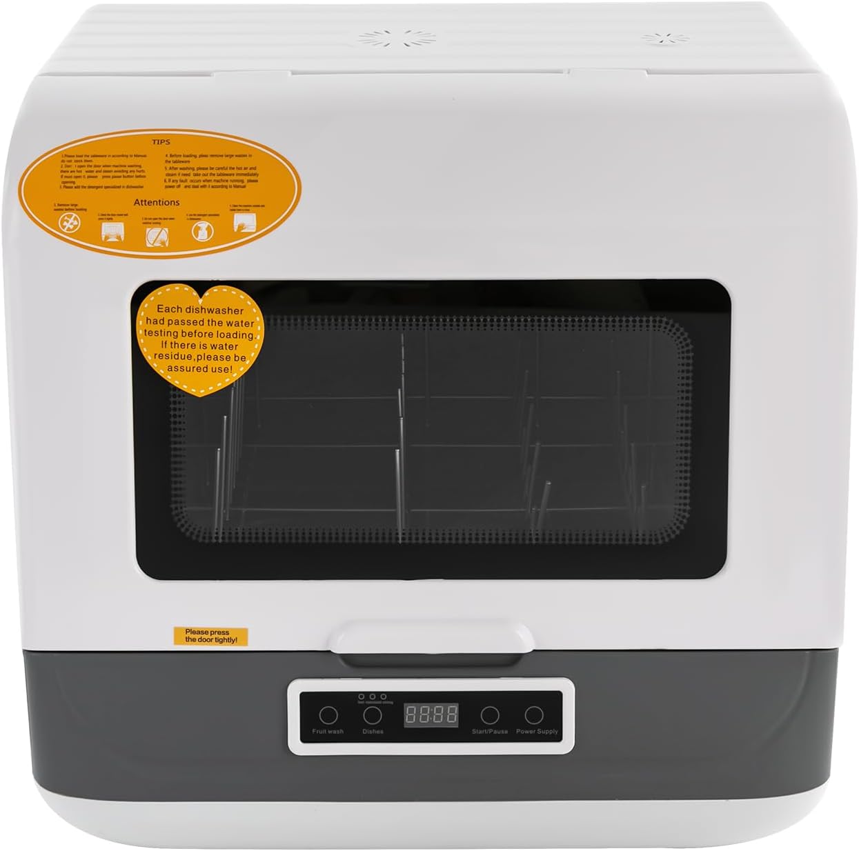 Tabletop Dishwasher, Multifunctional Dishwasher with 3 Washing Modes, Mini Dishwasher without Installation with 2 Drying Methods, Camping Dishwasher, Bottom Spray, Touch, White
