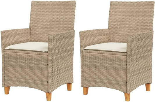 Tuinstoelen – Lounge Stoelen – Camping Stoelen – Terras Stoelen – Tuinstoel Beige – Weerbestendig Poly Rattan – Comfortabele Dikke Kussens