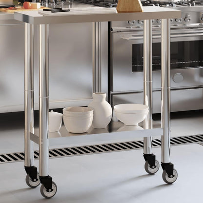 vidaXL Keukenwerktafel met wielen 82,5x30x85 cm roestvrij staal, werktafel keuken, keuken werktafel, keuken werk tafel, werkbank keuken