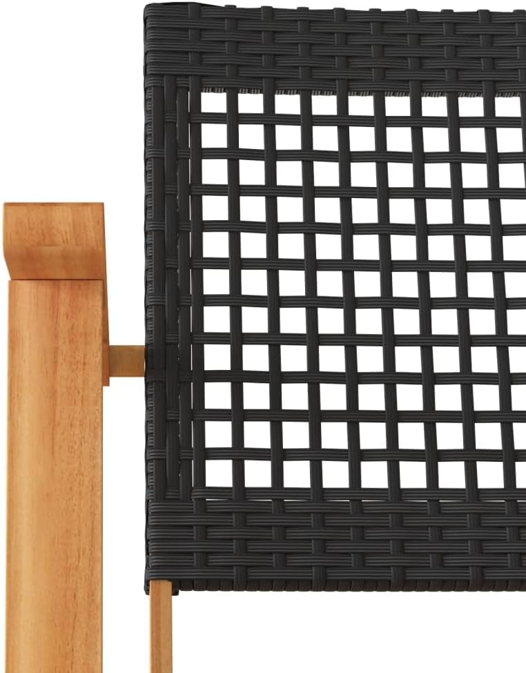 365868 Garden Chairs, Pack of 2 Acacia Wood and Synthetic Rattan, Black Garden Chair, Patio Chairs - QUORE