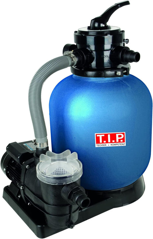 T.I.P. SPF 370 F 30309 Zandfiltersysteem, zwembadfilterset met geïntegreerd voorfilter, voor zwembaden tot max. 40 m³, debiet tot 13.200 l/u, max. opvoerhoogte 12 m/max. druk 1,2 bar, 4-wegklep