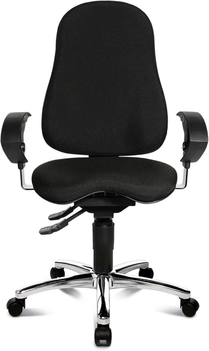 Ergonomische Bureaustoel – Bureaustoel Met Beweegbare Zitting – Draaistoel – Werkstoel – Sitness stoel – Traploos Verstelbare Rugleuning – In Hoogte Verstelbare Armleuningen – Zwarte Ademende Bekleding – Stabiel Verchroomd Stalen Frame