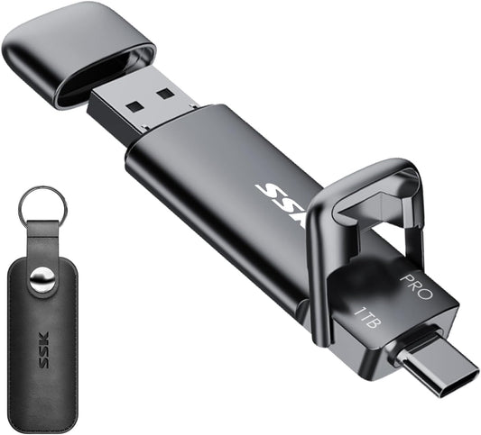 SSK 1 TB SSD USB C Stick tot 1000MB/s, snelle externe SSD harde schijf 1 TB type-c +A USB3.2 Gen 2, USB-geheugenstick voor iPhone 15/PS4/Android-telefoon/tablet/Windows/Mac