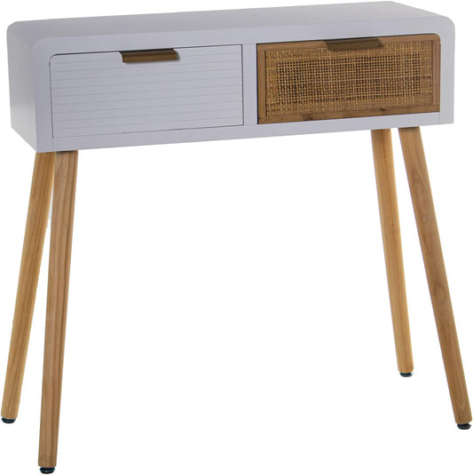 DRW Ingangstafel met 2 schuifladen van MDF en rotan in wit en natuur 80 x 30 x 78 cm