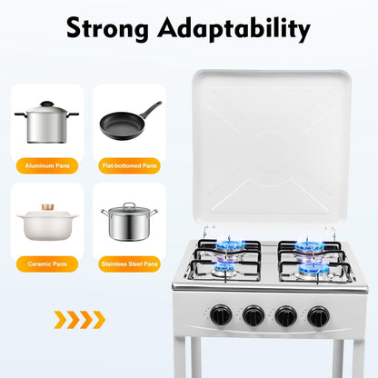 OUKANING 4-Flame Gas Stove Freestanding, Portable Outdoor / Indoor Gas Hob with Wind Protection and Dust Protection, Manual Flammable (Lpg/Ng), Non-Slip Feet and Heat Dissipation (White) - QUORE
