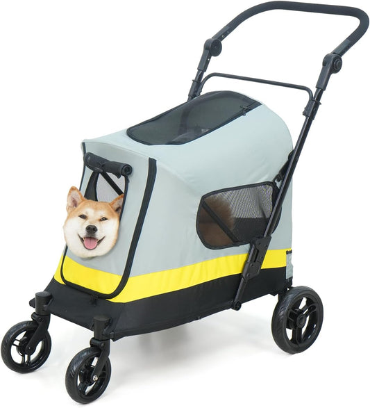 BingoPaw Hondenwagen voor kleine honden, opvouwbare hondenbuggy tot 20 kg, hondrolley met 4 wielen, 3 netramen, verstelbare handgreep, veiligheidsgordel, voor boswandeling, stadswandeling en