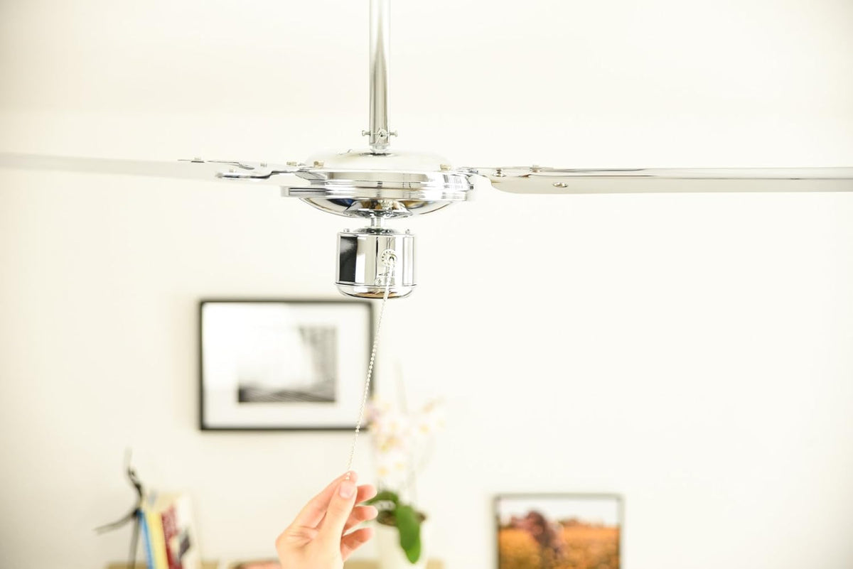 Plafondventilator – Ventilator – Plafondwaaier – Plafondfan – Industrieel Design In Chroom – Ø 122 Cm, Trekschakelaar