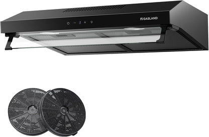 GASLAND UC60BS Afzuigkap met dubbele motor, 60 cm circulatie, stille afzuigkappen, 333 m³/h, 3 standen, Touch Control, onderbouwkap, zwart metaal met actieve koolfilter