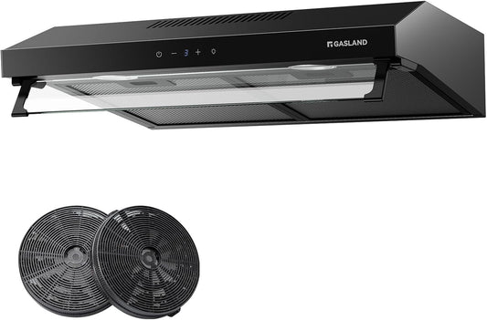 GASLAND UC60BS Afzuigkap met dubbele motor, 60 cm circulatie, stille afzuigkappen, 333 m³/h, 3 standen, Touch Control, onderbouwkap, zwart metaal met actieve koolfilter