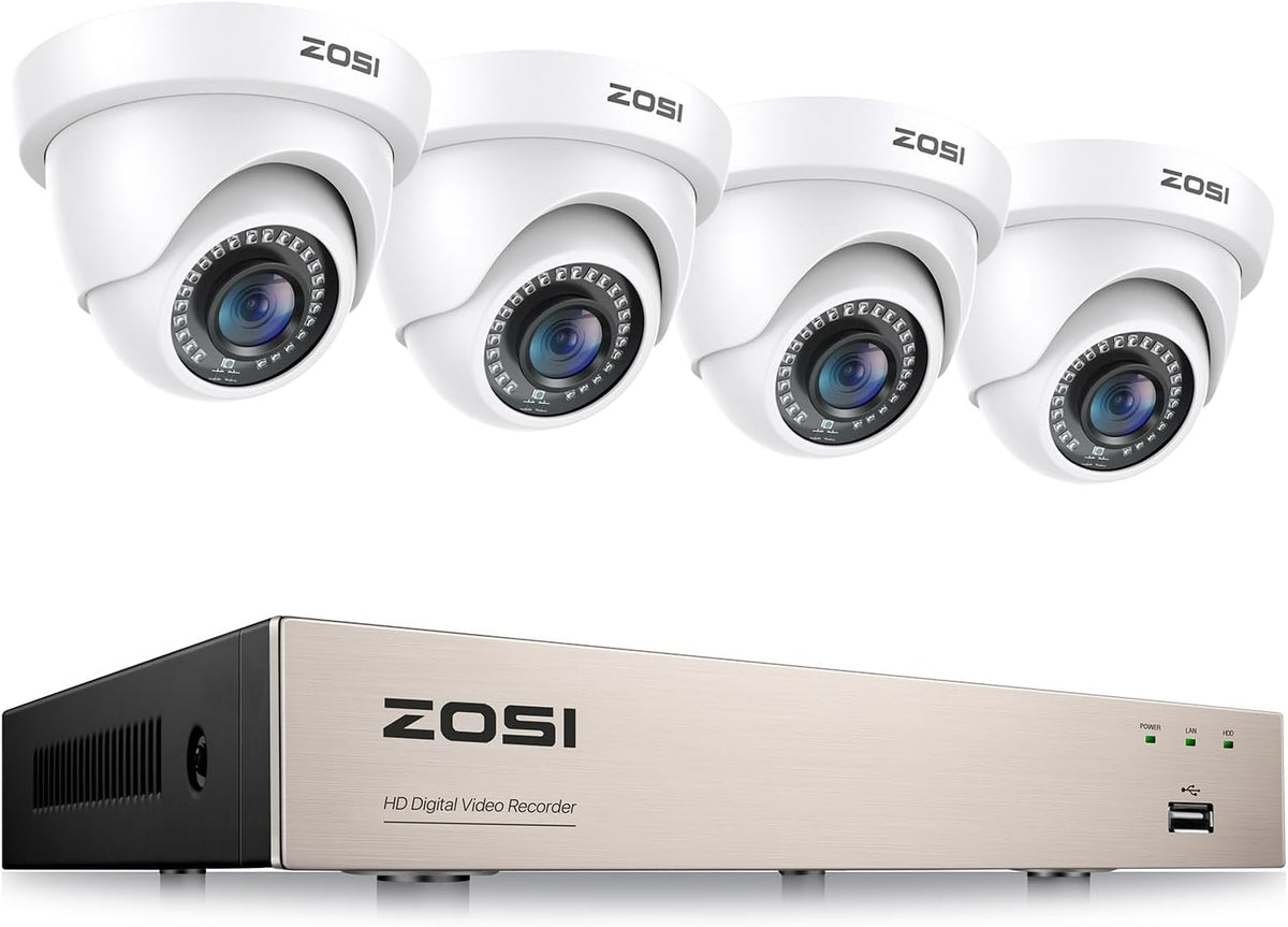 ZOSI 1080P Outdoor Beveiligingscamera Set 8CH H.265 + 2MP DVR met 4X 1080P Diskless Dome Camera 24M IR Nachtzicht voor Thuisbewaking