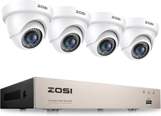 ZOSI 1080P Outdoor Beveiligingscamera Set 8CH H.265 + 2MP DVR met 4X 1080P Diskless Dome Camera 24M IR Nachtzicht voor Thuisbewaking