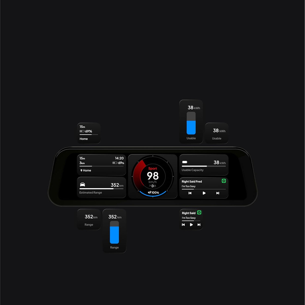 S3XY Dash voor Tesla (Head-up-display, CarPlay, Android Auto) (inclusief Commandant, Model Y Juniper)