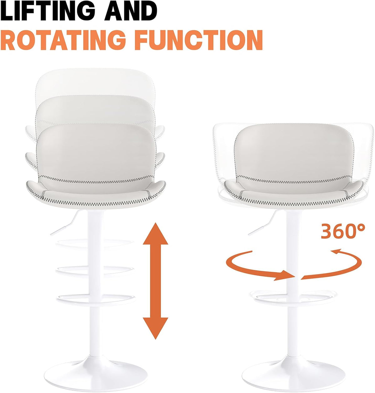 Youhauchair Barkruk, 2-delige set, in hoogte verstelbaar, van PU-leer, waterdicht en slijtvast, met rugleuning, draaibare barkruk, modern, wit
