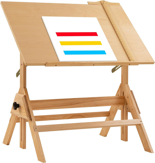 Tekentafel – Tekenbureau – Schrijftafel – Knutseltafel – Bureau – Verstelbare Hoogte 75-95 cm – Kantelblad Tot 45° 60x90 cm Massief Hout