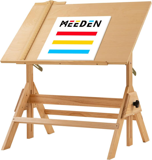 MEEDEN Massief Houten Tekentafel, Tekenbureau voor Kunstenaars, Schrijfbureau Studiobureau, Art Craft Tafel met Verstelbare Hoogte en Kantelbaar Tafelblad voor Kunstwerken, Grafisch Ontwerp, Lezen