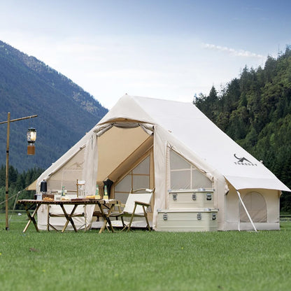 TOMOUNT Opblaasbare tent, 300D waterdicht polyester, familietent voor 4 personen, eenvoudig op te zetten, glampingtent met opbergtas en luchtpomp, campingtent voor outdoor, camping, wandelen, festival