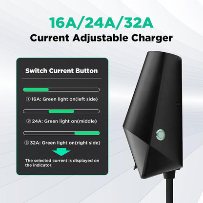 Wallbox 7KW voor elektrische voertuigen, eenfasig 32A | 24A | 16A | 240V met type 2 aansluitingen, intelligent EV-laadstation met Europese standaard IEC 62196-2 voor BEV PHEV type 1/2 modus