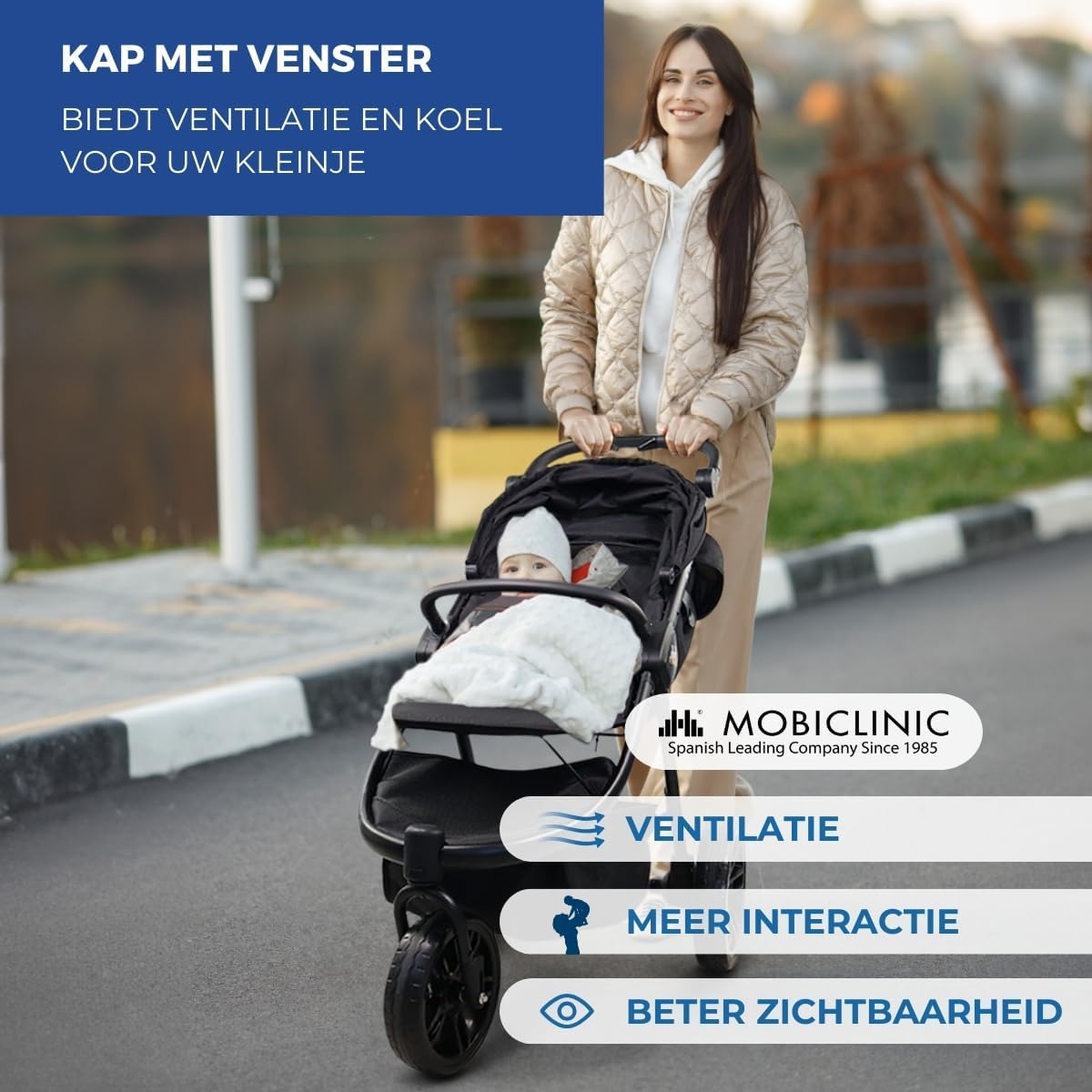 Mobiclinic® kids, Kinderwagen met 3 wielen, Agnes, All-terrain eenhandig handvat, 5-puntsgordel, Achterzak, Sportieve stijl, Eénklik-vouwsysteem, Xxl-mand, Tot 22 kg