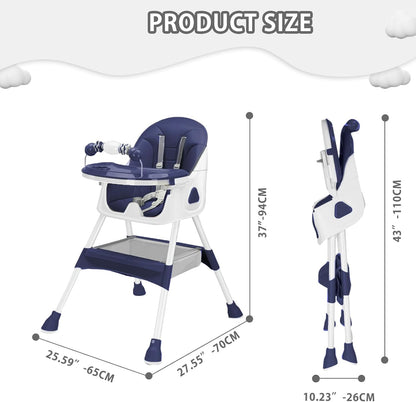 Opvouwbare Kinderstoel - Met Grote Antislipmat en Speelgoedrek - 6 Maanden en Ouder - Donkerblauw