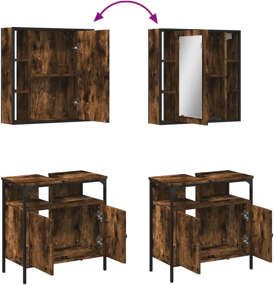 vidaXL 2 Piece Bathroom Furniture Set Decorated Wood Smoked Oak, Bathroom Set, Bathroom Cabinet, Bathroom Unit, Washbasin, Bathroom Cabinet