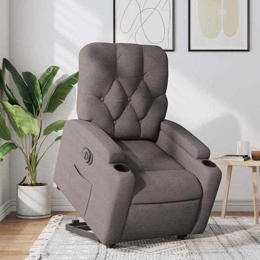 Relaxstoel Elektrisch – Relaxfauteuil – Elektrische Stoel – Ligstoel – Sta Op Stoel – Opstahulp – Verstelbare Ligfunctie Tot 135° – Taupe Stof