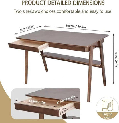 Massief Houten Bureau, Mid-Century Modern Design, Met 2 Lades en Onderplank, Ideaal voor Thuiskantoor (Okkernoot, 100 * 60)