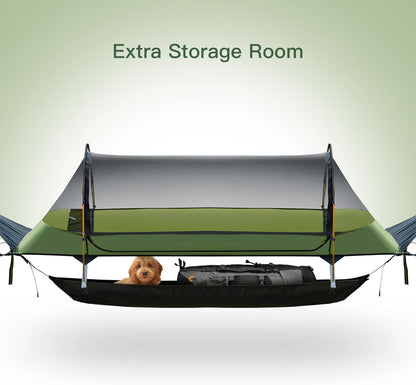 Night Cat Lay Flat Hammock: Flat Bottom with Mosquito Net Waterproof Rain Fly for 1 Person Camping in Garden Backyard Wild (Camouflage)