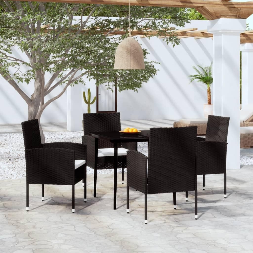 5-delige tuin-eetgroep, zwart, loungeset terrasmeubels voor tuin, terras, balkon, maat 80 cm, tafellengte 99620 - QUORE