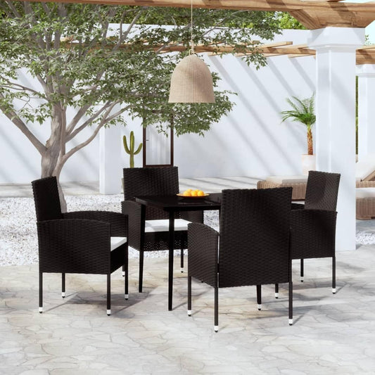 5-delige tuin-eetgroep, zwart, loungeset terrasmeubels voor tuin, terras, balkon, maat 80 cm, tafellengte 99620 - QUORE