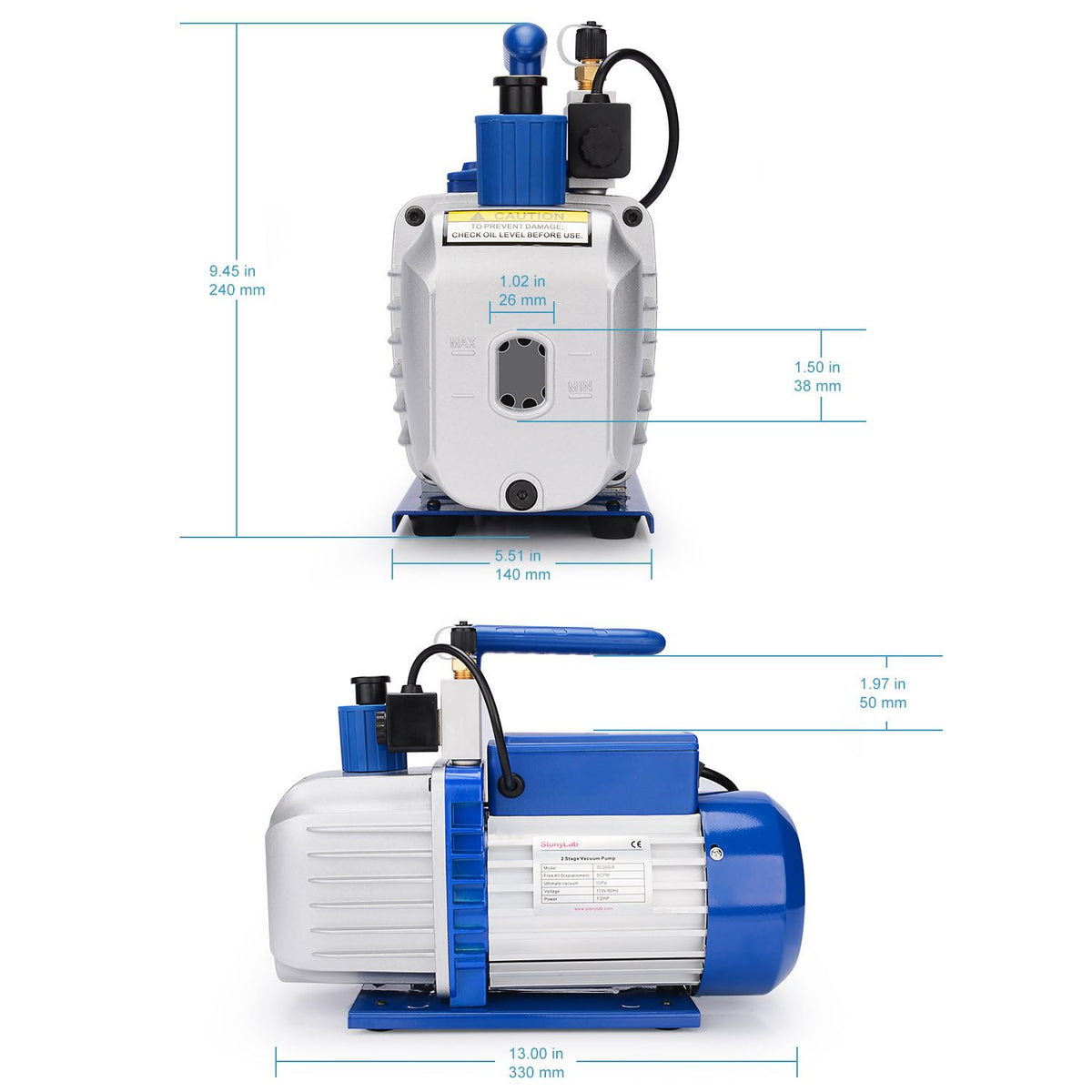 Vacuümpomp – Rotary Pomp – Olievacuum – 2-Traps Pomp – HVAC Pomp – Compact Ontgassen – 4,5 CFM Luchtsnelheid – 10-15 Pa Ultiem Vacuüm