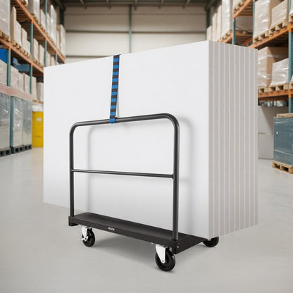 VEVOR Drywall Trolley Load Capacity 810 kg Steel Plates 12.5 mm Casters Platform 91.5 x 61 cm with 3 Side Handrails for Factory Garage Black