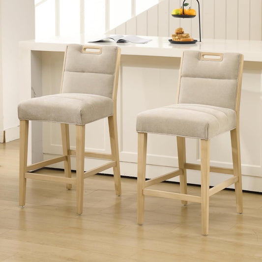 chairus Bar Stools Set of 2 Kitchen Counter Stool in Chenille Upholstered Breakfast Bar Chairs with Wooden Legs, Beige - QUORE