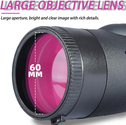 Monoculaire telescoop, 12-36 x 60 ED zoom, monoculair nachtzicht (24 mm oculair + 60 mm lens), waterdicht, met BAK4 prisma & FMC-lens met adapter en statief voor klimmen, balspellen, observatie van